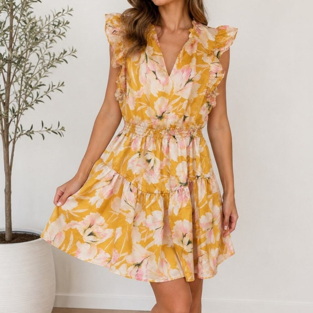 Steve Madden Prairie Dreams Dress Womens XL Golden Glow Floral Mini NWT